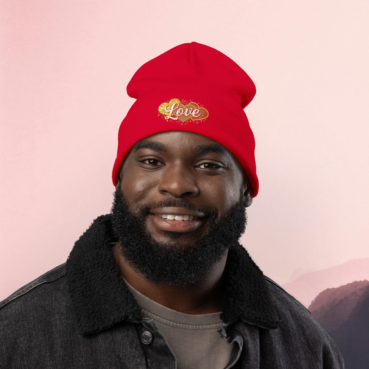 Embroidered 'Love' Heart Knit Beanie