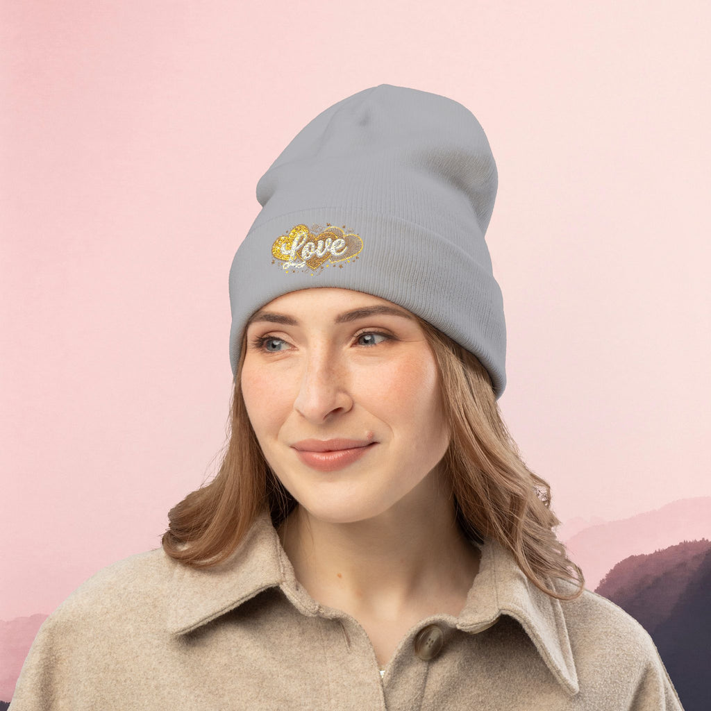 Embroidered 'Love' Heart Knit Beanie
