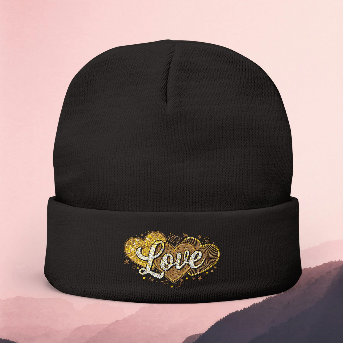 Embroidered 'Love' Heart Knit Beanie