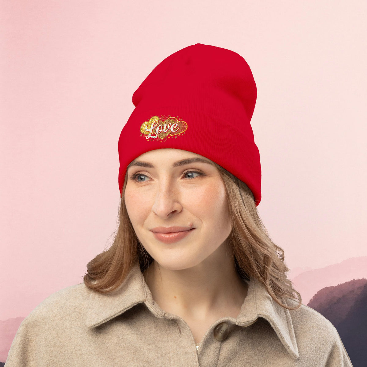 Embroidered 'Love' Heart Knit Beanie