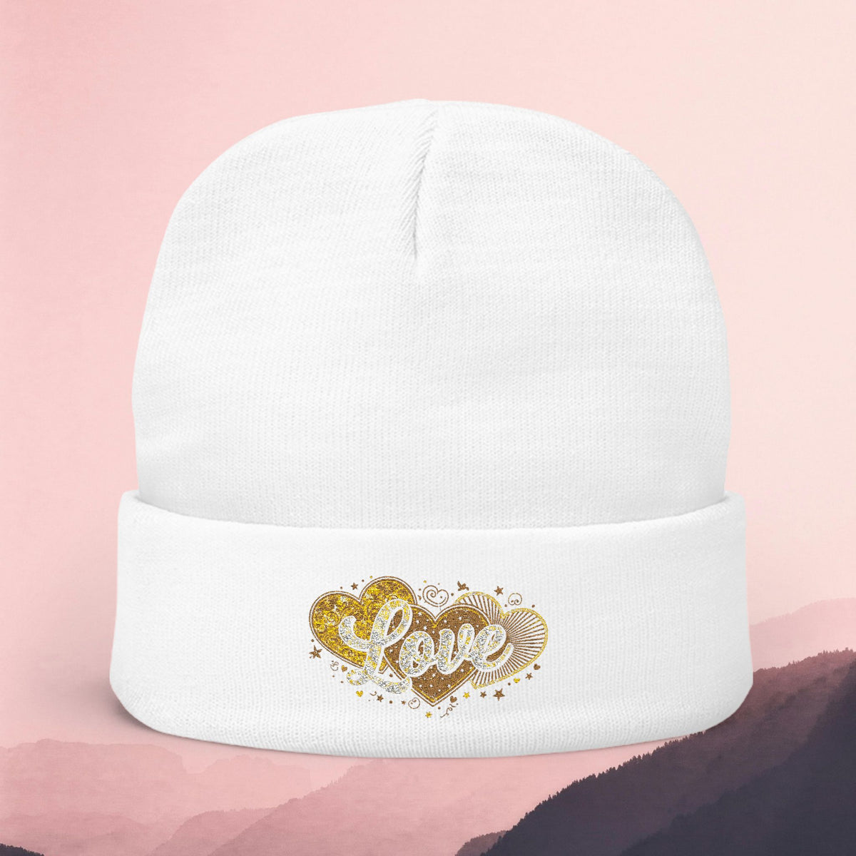 Embroidered 'Love' Heart Knit Beanie