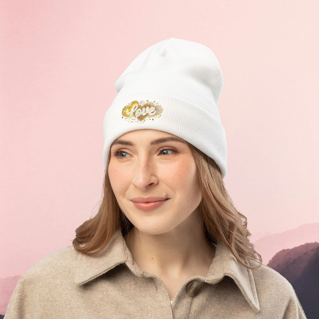 Embroidered 'Love' Heart Knit Beanie