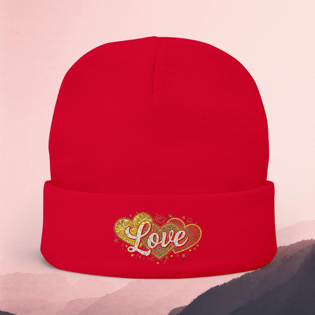 Embroidered 'Love' Heart Knit Beanie
