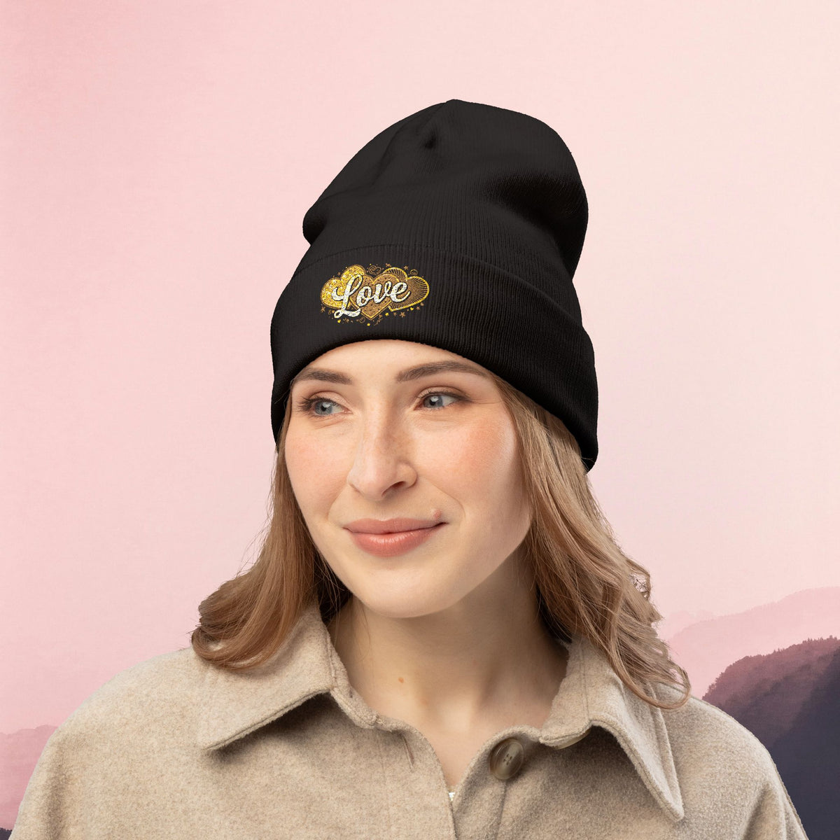Embroidered 'Love' Heart Knit Beanie