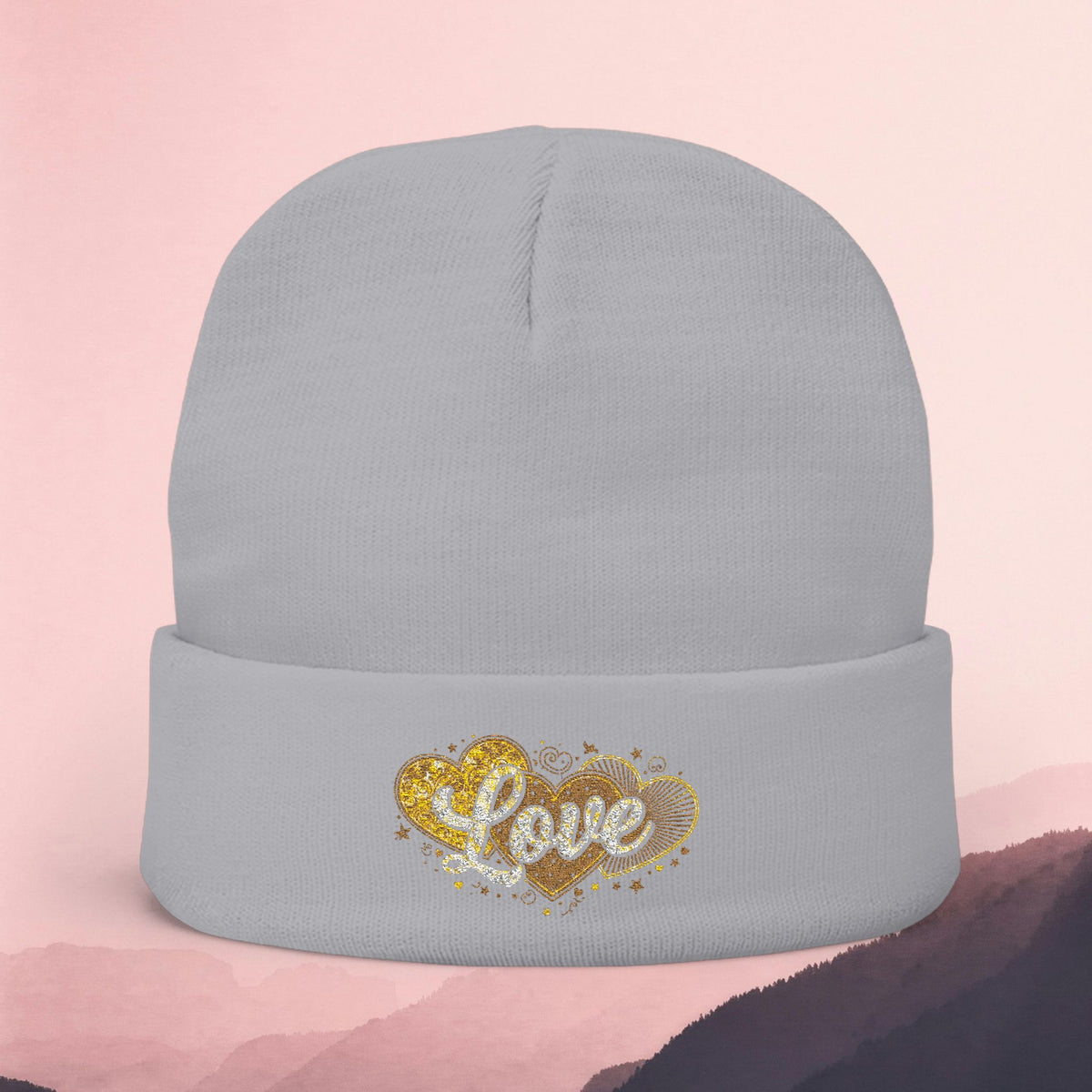 Embroidered 'Love' Heart Knit Beanie