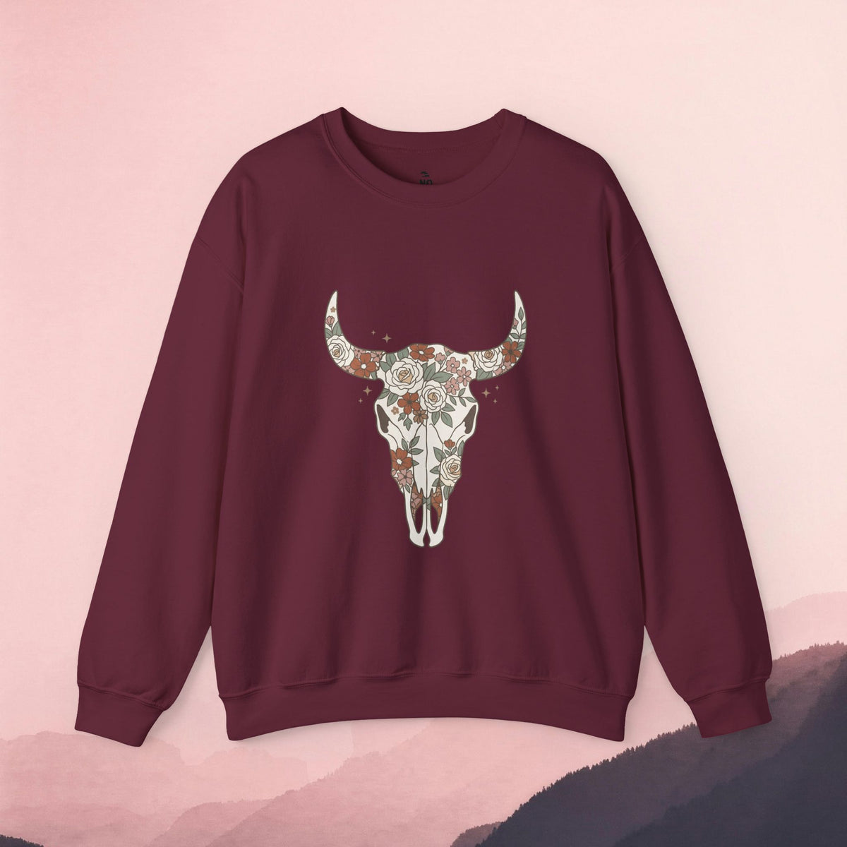 Floral Bull Skull Sweatshirt | Country Western Boho Crewneck