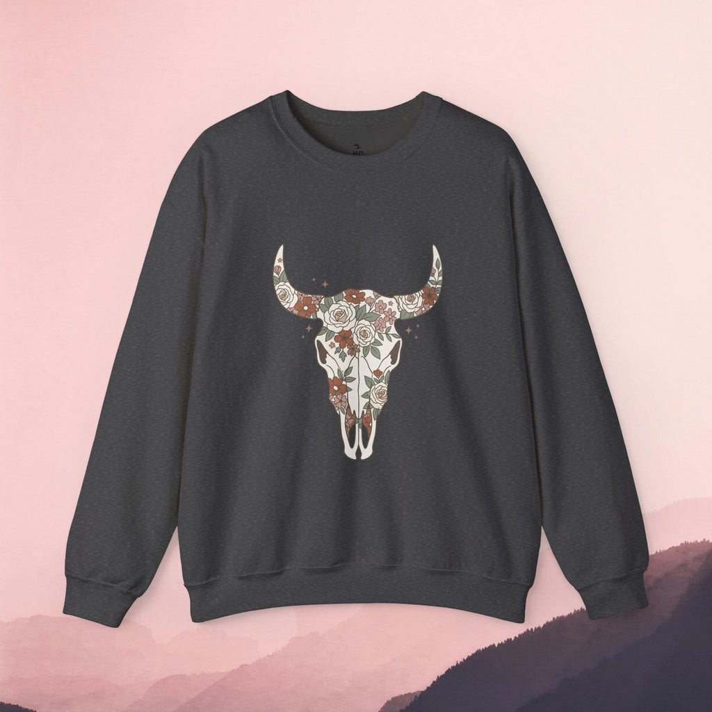 Floral Bull Skull Sweatshirt | Country Western Boho Crewneck