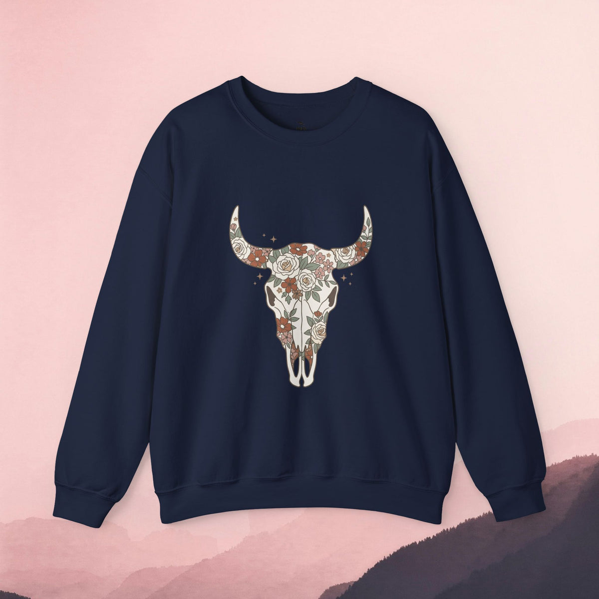 Floral Bull Skull Sweatshirt | Country Western Boho Crewneck