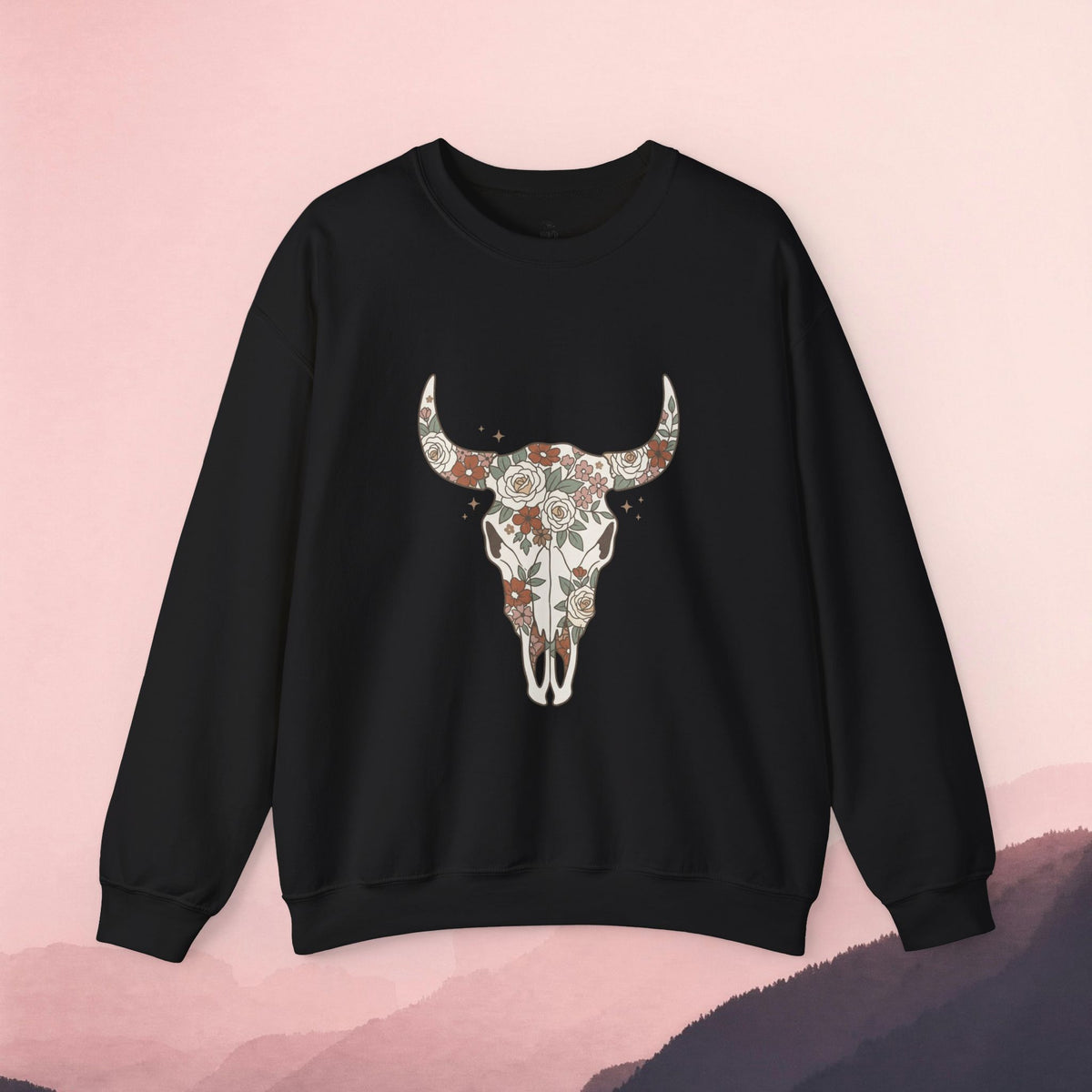 Floral Bull Skull Sweatshirt | Country Western Boho Crewneck