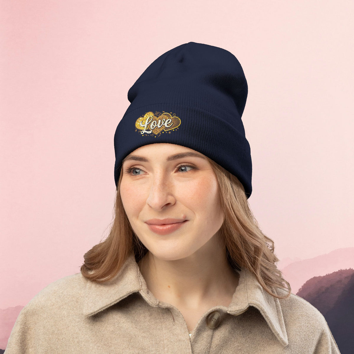 Embroidered 'Love' Heart Knit Beanie