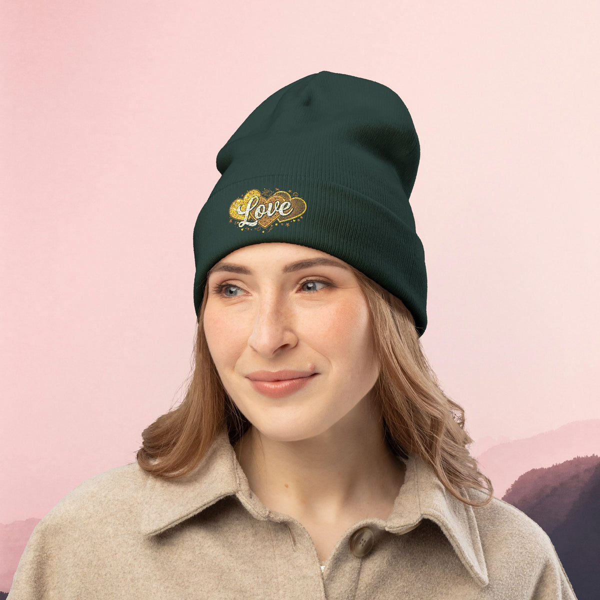 Embroidered 'Love' Heart Knit Beanie
