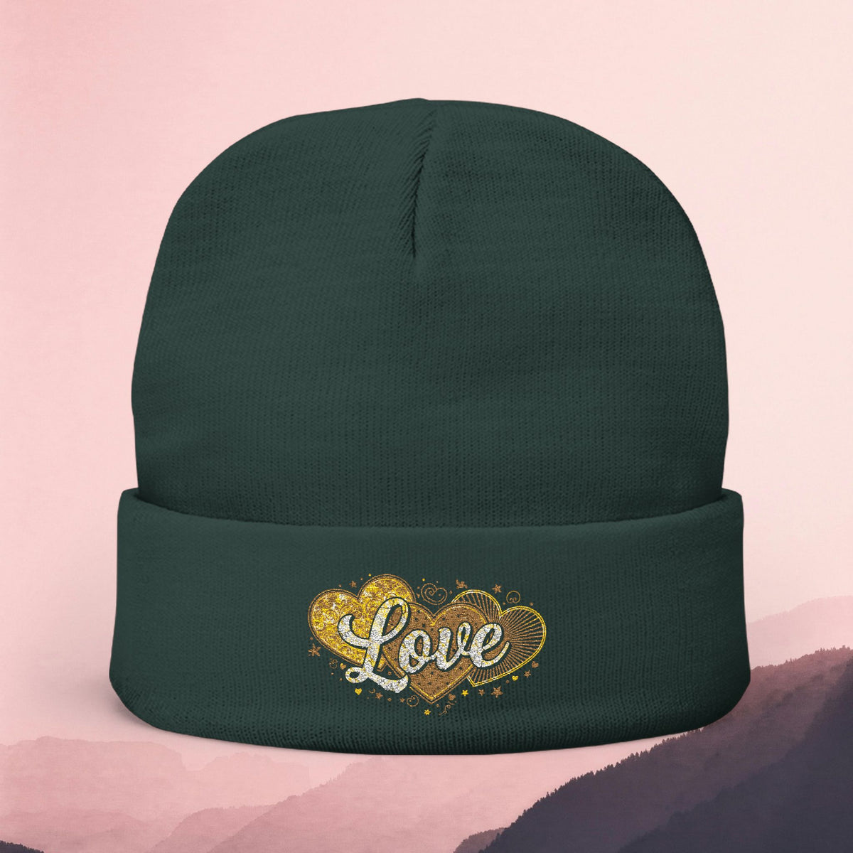 Embroidered 'Love' Heart Knit Beanie
