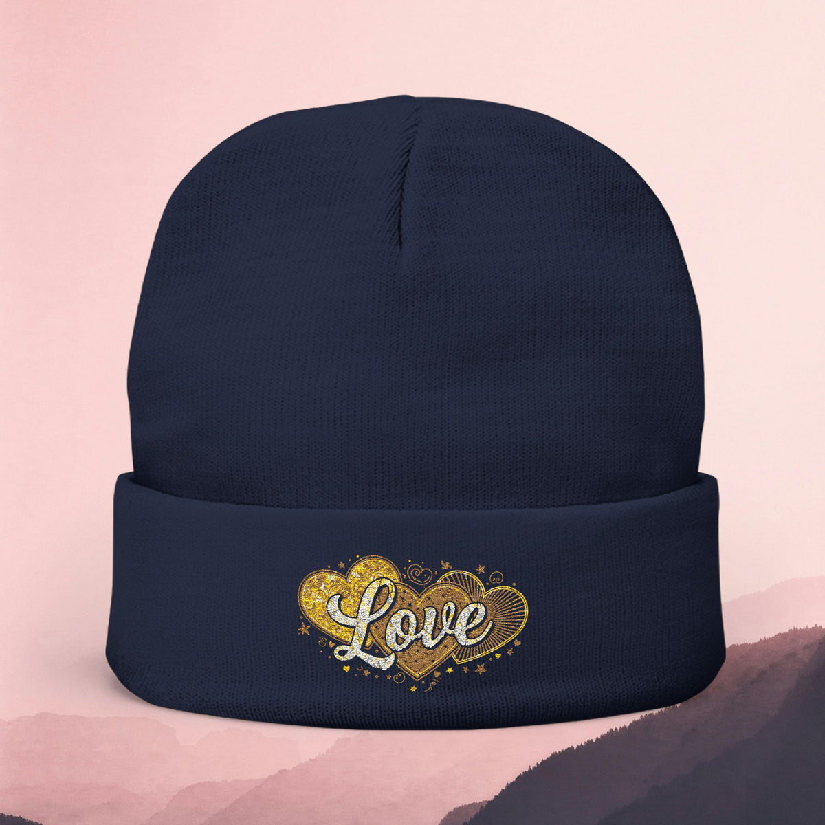Embroidered 'Love' Heart Knit Beanie